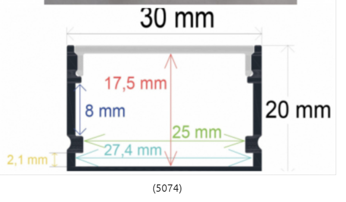 Perfil para tira led 220 voltios 20x30  2 metros tira